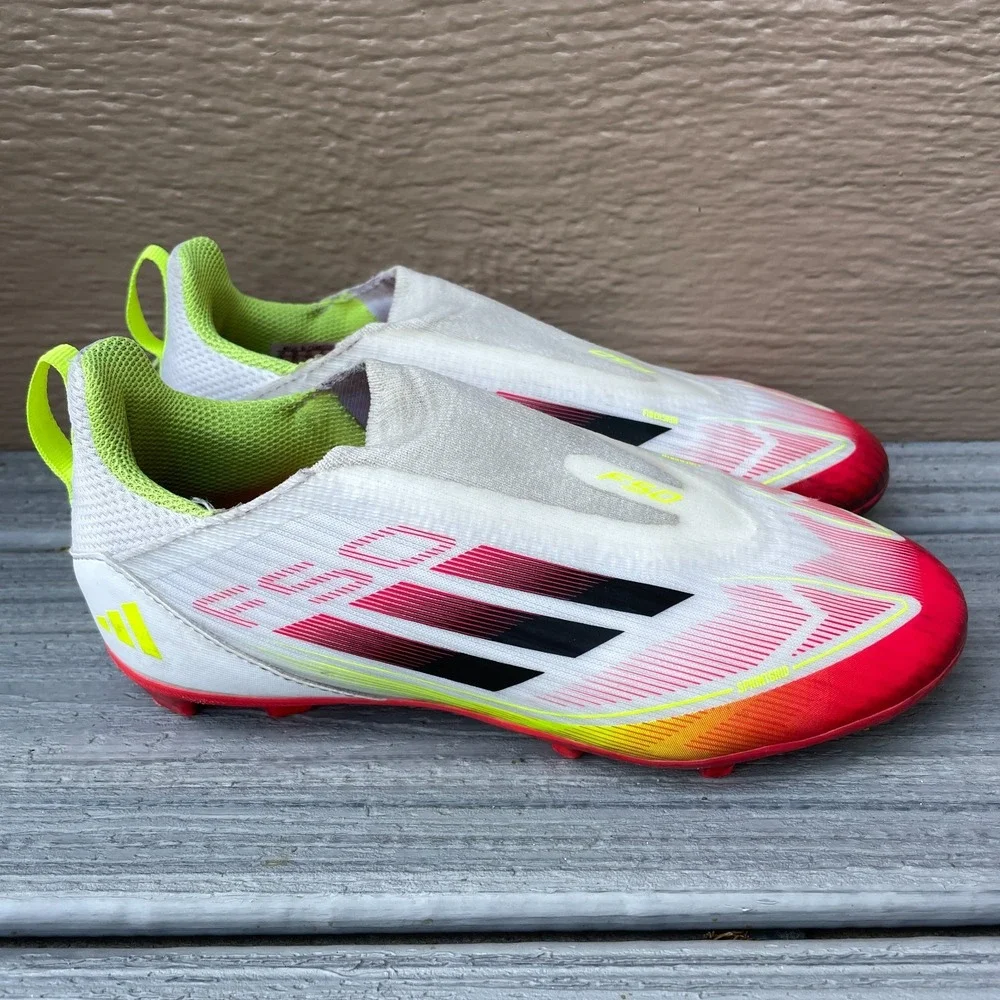 Adidas F50 League Laceless FG/MG Youth Size 3 Soccer Cleats White /Yellow/Red
